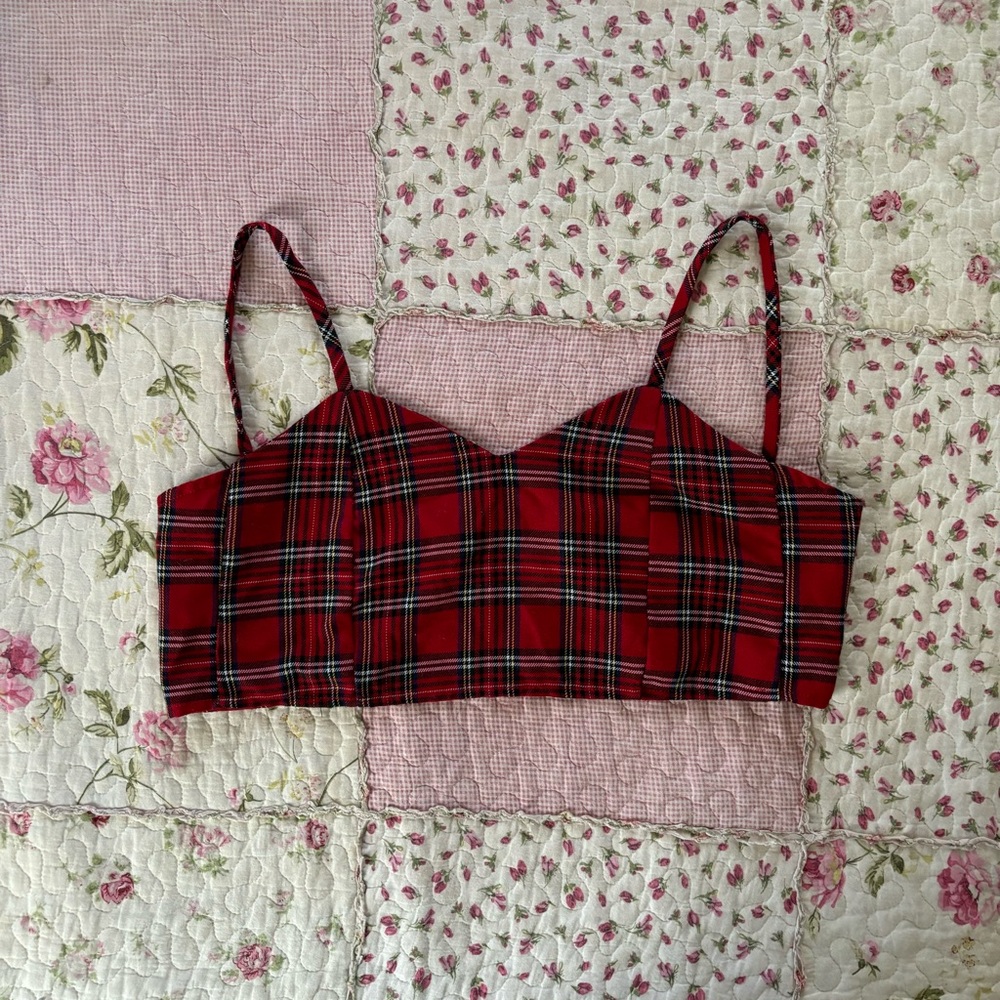 Purrr Melrose Tie Back Tartan Crop Top